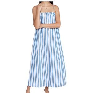GANNI Dress Striped Organic Cotton Midi 36 US Small Blue and White NWT